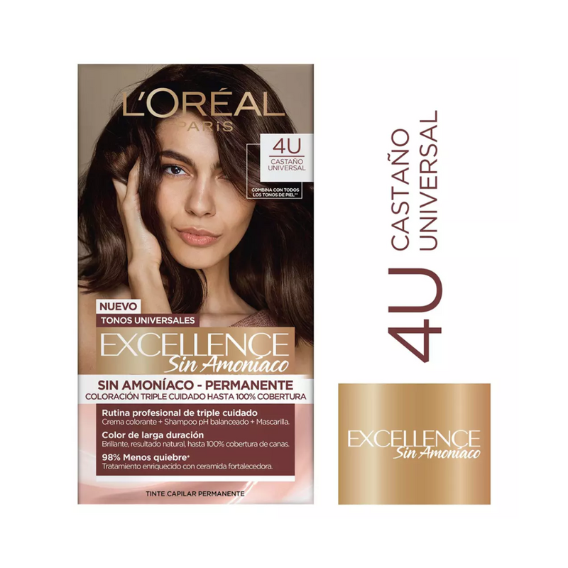 Tintura Excellence Sin Amoniaco 4U Castaño Universal LOréal Paris